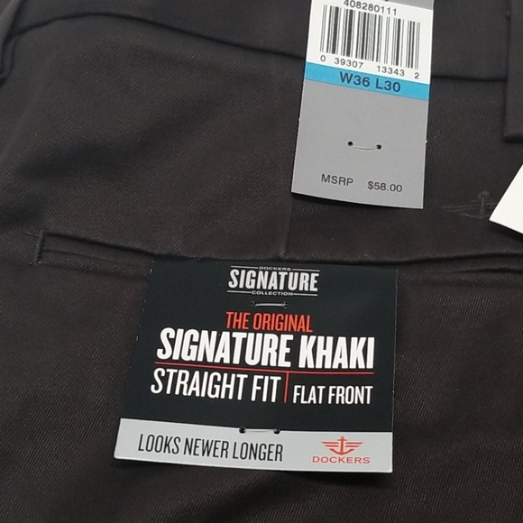 New Men's Casual Dress Dockers Signature Khaki Flat Front Pants 36 x 30 - Picture 2 of 7